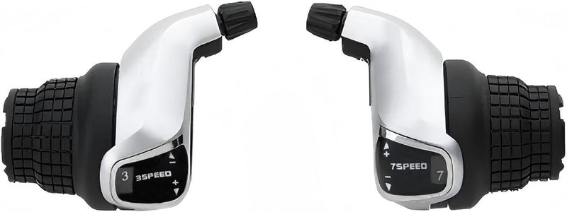 Tailcle 3x7 Speed Grip Shifter, Left 3 Speed Grip Shifter and Right 7 Speed Shifters Bicycle Gear Shifter 21 Speed for MTB City Commuter Youth & Kids Bikes (Black and Silver) - Image 1